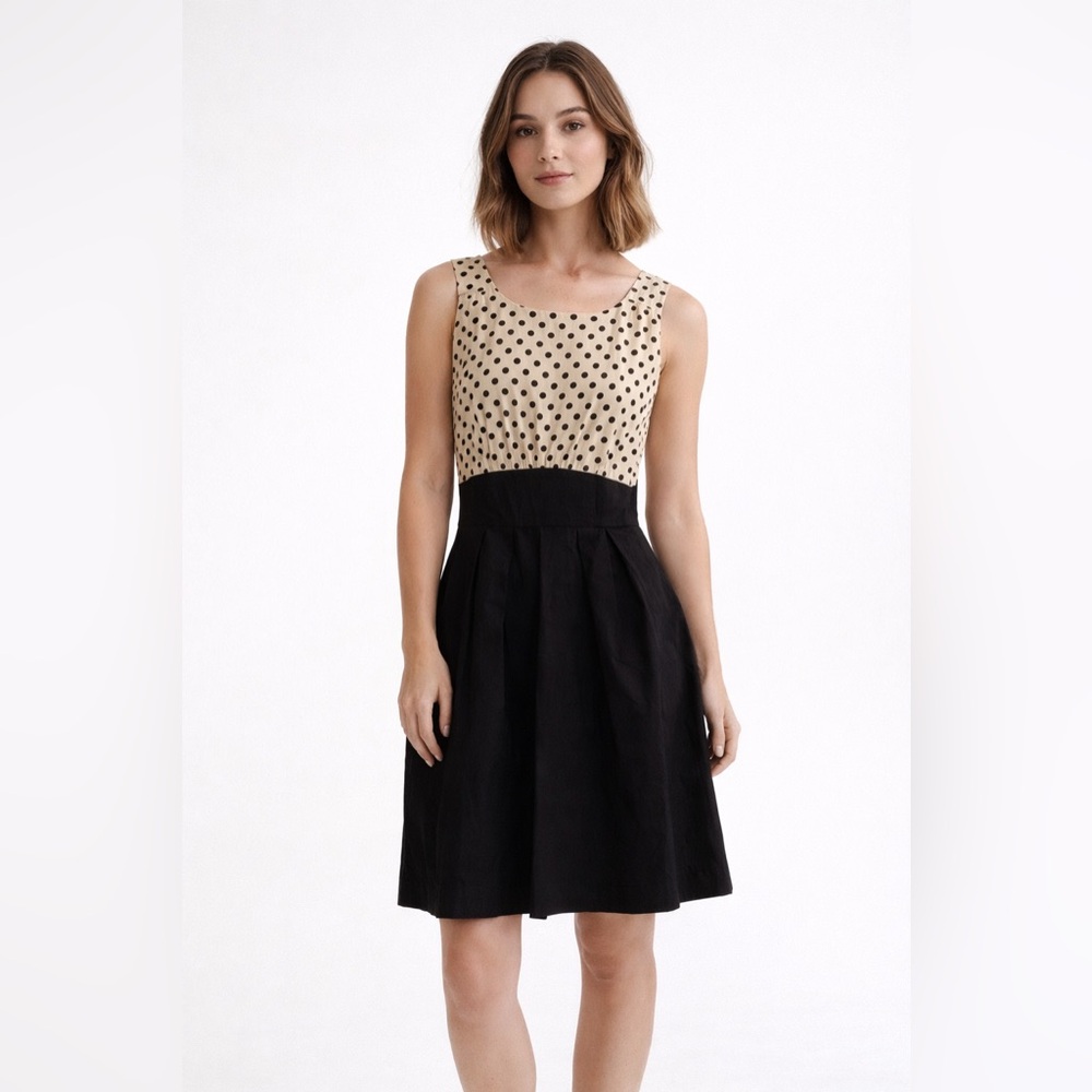 Elegant Polka Dot Sleeveless Mini Dress - Black and Cream